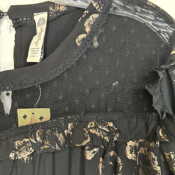 American Rag Cie Dress Junior size Large defined stretch waist black gold New - Picture 12 of 16